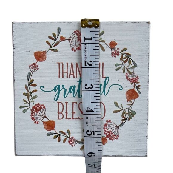 Thankful Grateful Blessed Whitewashed Distressed Wood Sign Quill to Paper NWT - Picture 5 of 7